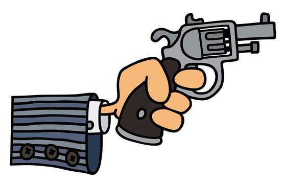 Funny gun in a hand / Hand drawing, vector illustration