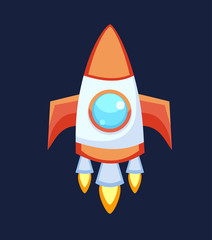 Rocket set vector and technology space ship rocket cartoon icons. Science future travel rocket and shuttle fly rocket. Speed galaxy fantasy rocket and futuristic spacecraft, astronaut modern element.
