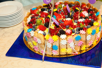Birthday cake with berries on top