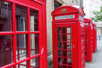 traditional red phone boxes in London