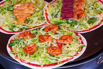 pizza samples at a food market