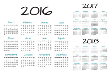 Spanish Calendar 2016-2017-2018 vector