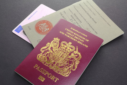 United Kingdom or British EU Passport with International Driving Permit, Driving Licence, and Car Key