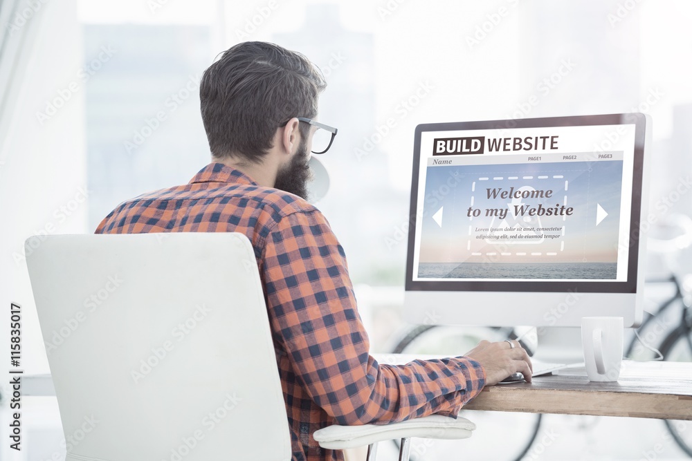 Poster composite image of composite image of build website interface