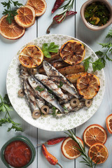 Grilled sardine fish with roasted potato