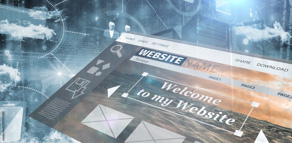 Poster Composite image of composite image of website interface