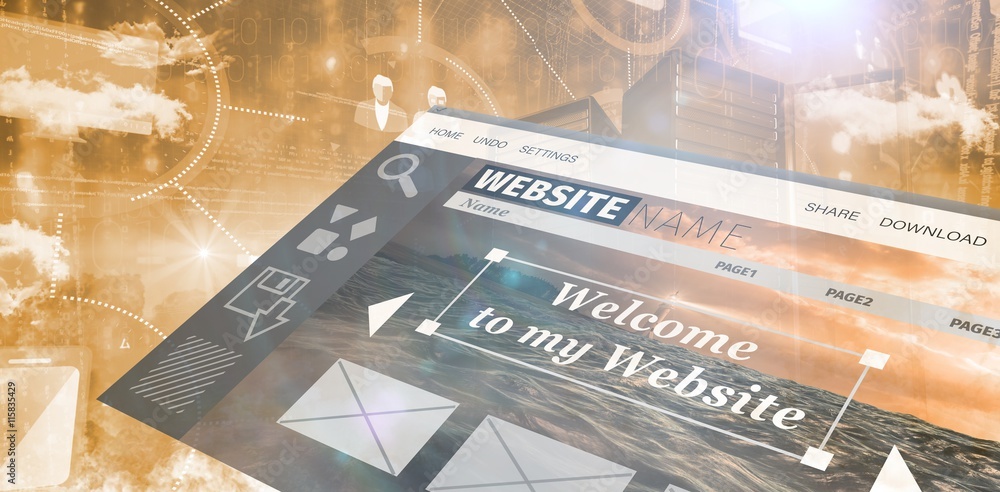 Poster Composite image of composite image of website interface