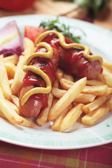 Fried sausage with french fries