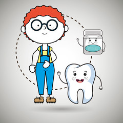 boy with tooth and mouthwash isolated icon design, vector illustration  graphic 