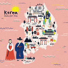 Korea travel map - obrazy, fototapety, plakaty