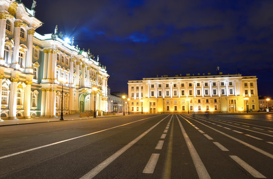 View of Palace Square at night.