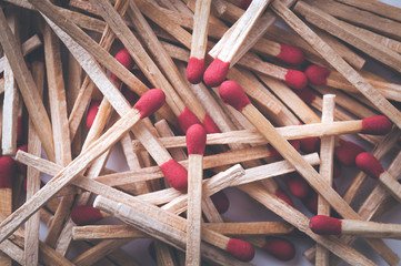 Retro filtered red match sticks. Macro with shallow depth of fie