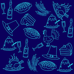 Doodle thanksgiving blue backgrounds