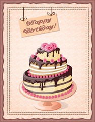 birthday card with cake tier  and roses