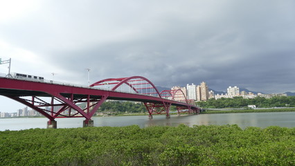 Nice view of Taipei Central River bike path, Taiwan