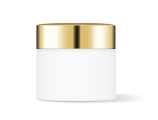 White cream jar with gold cap isolated on white background, Ideal for mock up packaging.