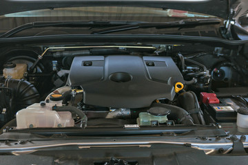 Fototapeta premium Metallic background of the internal combustion engine.