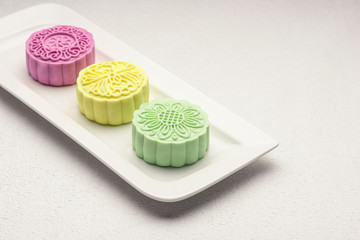 Snowy skin mooncakes. Traditional Chinese mid autumn festival fo