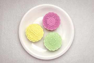 Snowy skin mooncakes. Traditional Chinese mid autumn festival fo