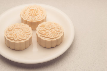 Snowy skin mooncakes. Traditional Chinese mid autumn festival fo