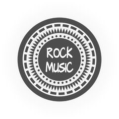 Abstract round gray frame of the various elements. White text Rock Music. Isolated object. Print, Logo, stamp.