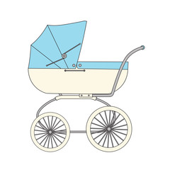 Fototapeta na wymiar Blue cartoon children's stroller for a newborn baby boy.