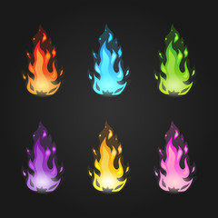 Set vector magic fire in different colors