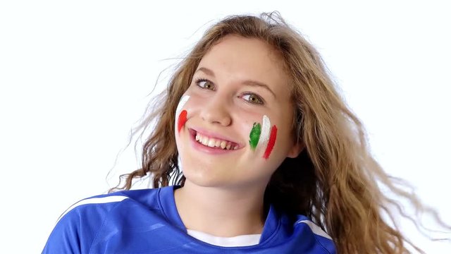 Girl with Italian flag on her face smiling