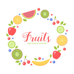 Flat fruits collection circle card