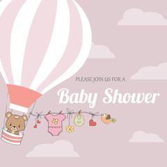 baby girl shower card with hot air balloon