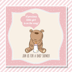 baby girl shower card with little  teddy bear