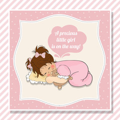 baby girl shower card with little girl