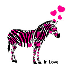 Zebra in love with hearts. Vector illustration