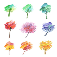 painted abstract tree symbol. watercolor hand drawn illustration