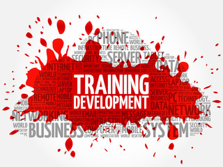 Training development word cloud collage, business concept background