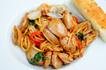 pasta or spaghetti clams with spicy chili sauce,thai food