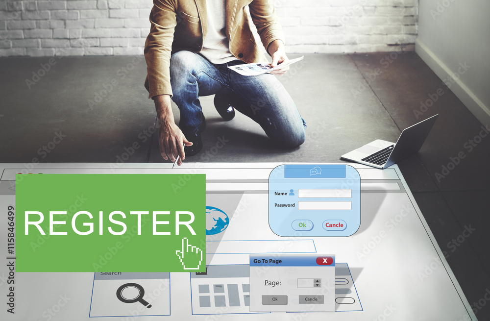 Poster register enter apply list subscribe application concept