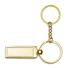 Golden key-chain on white background