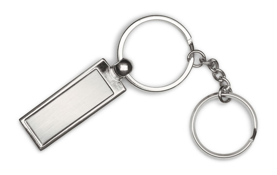Silver keychain on white background
