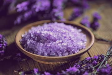 Fototapeta na wymiar Heap of violet bath salt