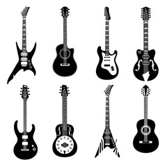 Set of black guitars vector isolated on white background