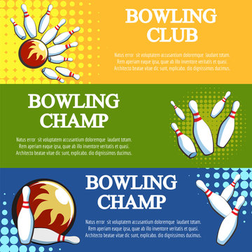Bowling banners set vector with halftone effects