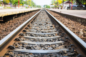 Fototapeta premium old railroad tracks at railway station