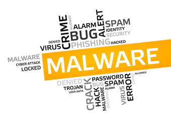 MALWARE word cloud, tag cloud, vector graphic