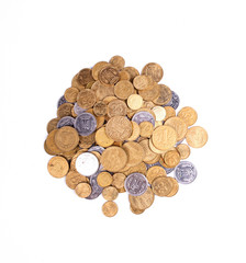 coins of Ukrainian hryvnias on white background