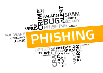 PHISHING word cloud, tag cloud, vector graphic