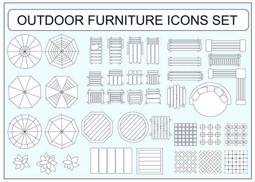 Set of simple outdoor furniture vector icons as design elements
