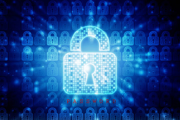 Security concept: Lock on digital screen, contrast, 3d render