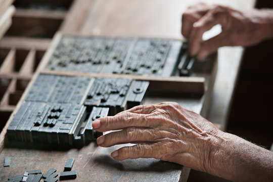 Thai typeset word  in letterpress