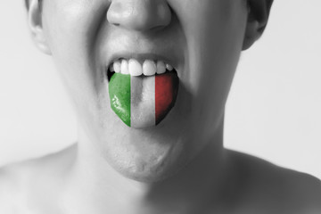 Italy flag painted in tongue of a man - indicating Italian language speaking